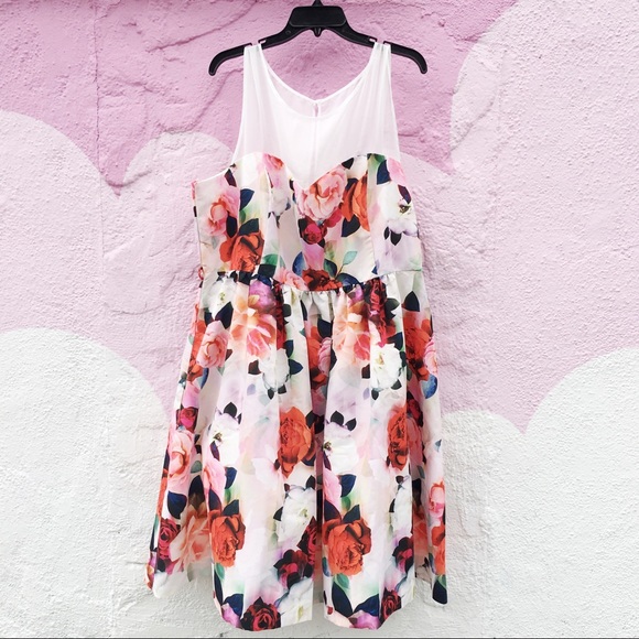 City Chic Dresses & Skirts - City Chic Spring Floral Dress Mesh Neckline